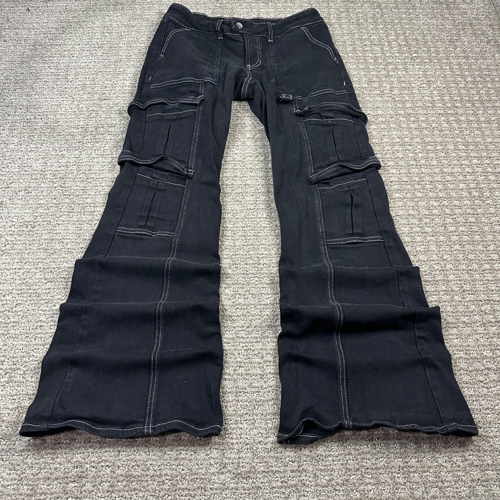 Y2K Black Low Rise Bootcut Cargo Pants Contrast Stitch Size 26 PacSun